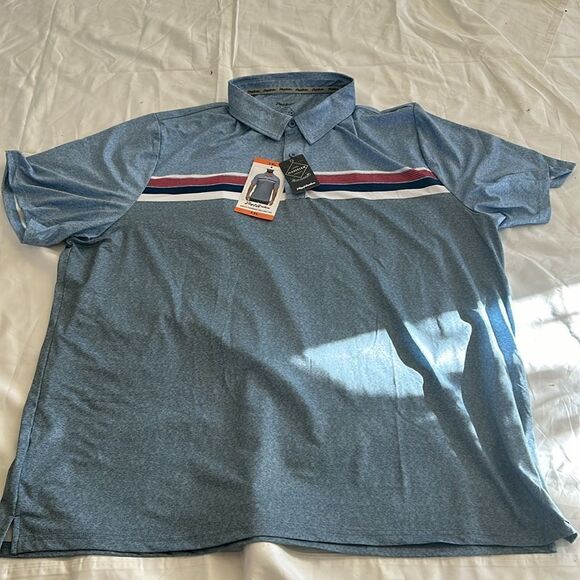 Flat & Anthem Madeflex Performance Chest Striped Polo Blue, XXL, NWT - Picture 2 of 10